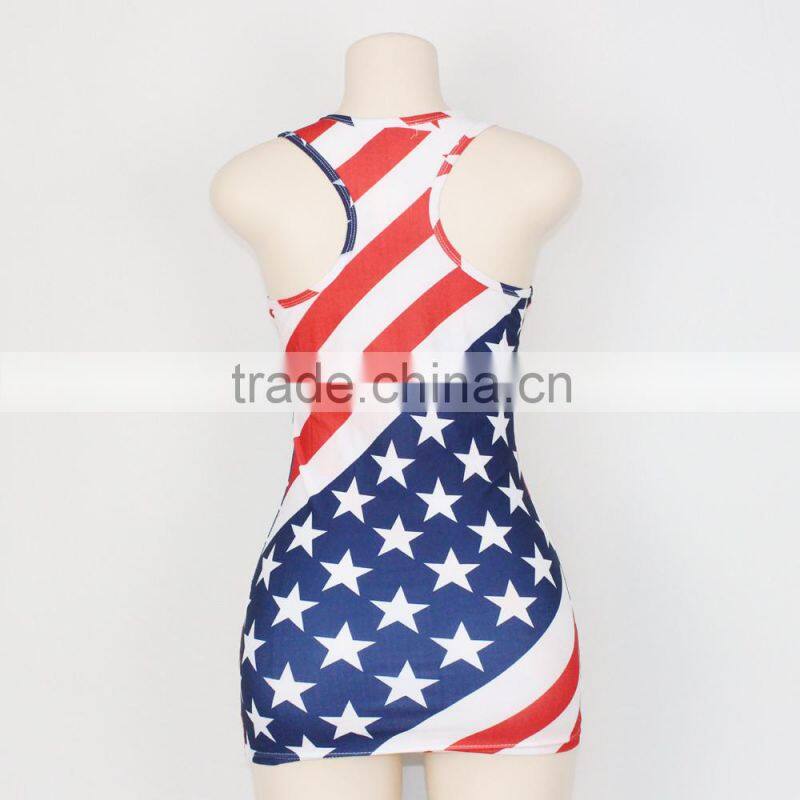 Printing American Flag Tank Top,Sexy Ladies Fancy Tops,Gym Singlets