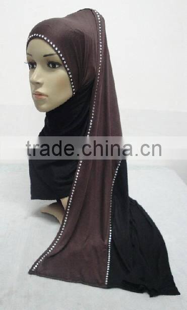 JL045 cotton jersey black with colors combine mulim scarf,muslim hijab