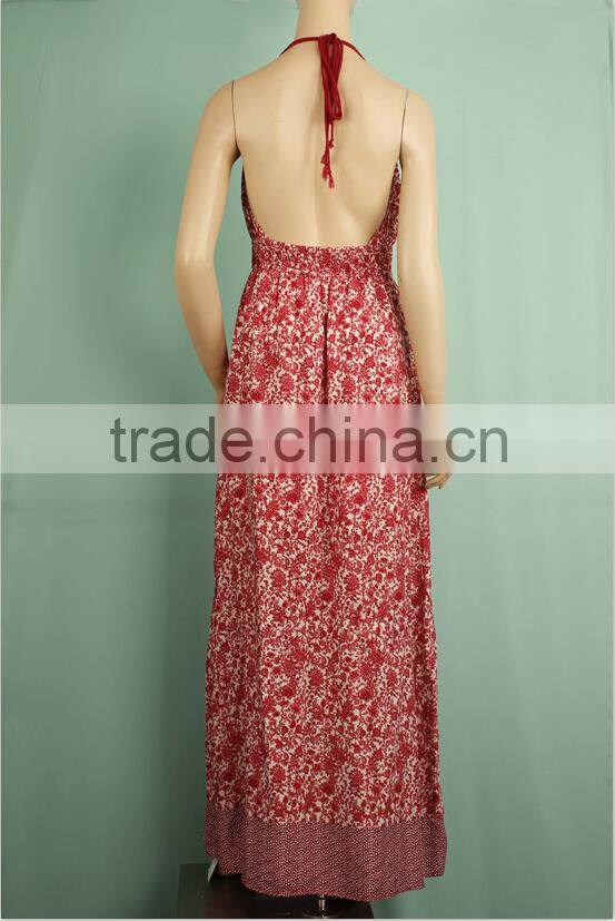 2016 S/S Made in China manufacturer stylish backless halter floral maxi dress