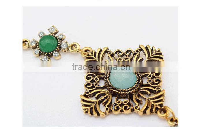 Ethnic gold jewellery square charm pearl drop metal tassel necklace