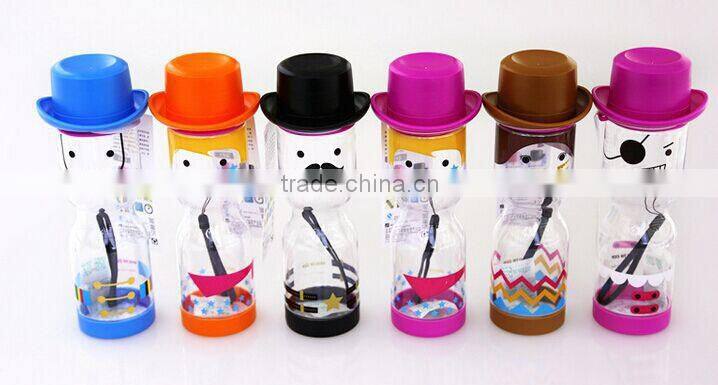 Six color cartoon design plastic drinking bottle with cute caps