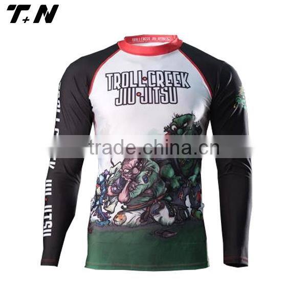 Sublimated printed men black mma rash guard and tight