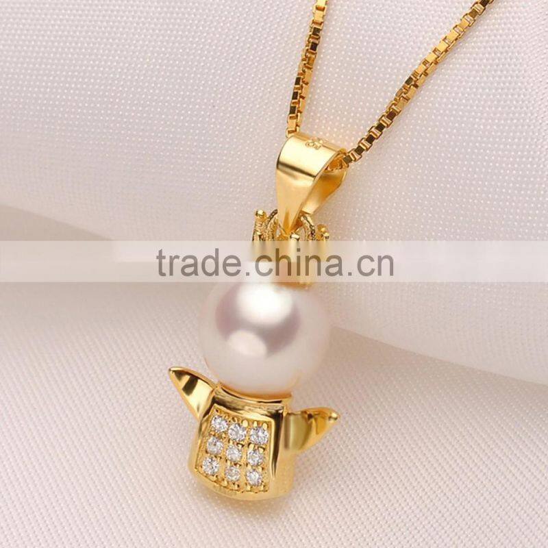 high quality perfect round freshwater pearl pendant