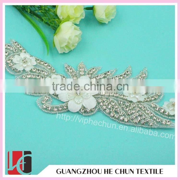 HC-2097 Top Sale Flower Shape Crystal Bead Applique for Wedding Dress ,Wholesale Crystal Hot Fix Rhinestone