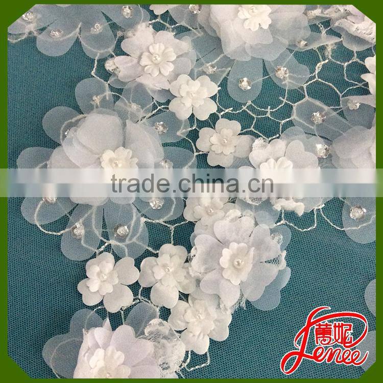 Fantastic Design TULLE Embroidery Fabric With Beads and Flower Applique