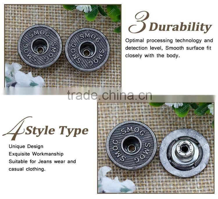 Metal Logo Custom Decorative Made Clothing Buttons for Jeans Wear