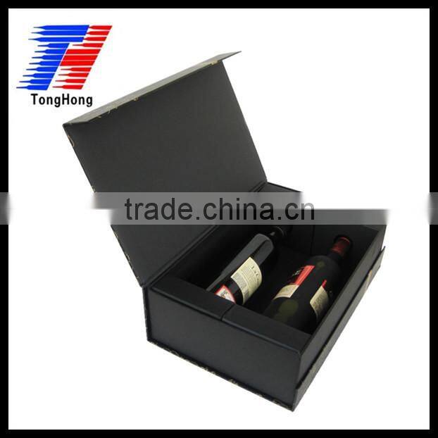Custom black luxury two bottles wine pakcaging paper box for sale