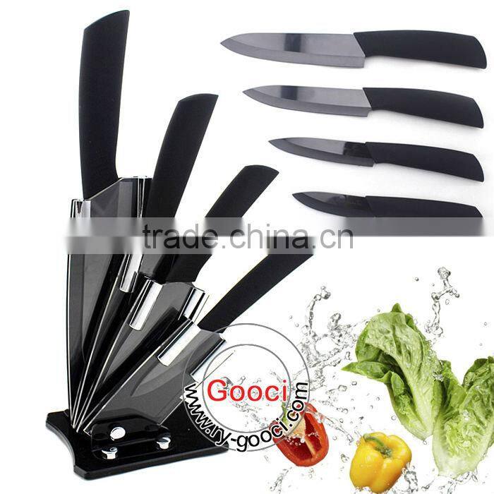 GOOCI Ceramic Knife Set Super Sharp Chef Fruit Ceramic knife Set Size 3"+4"+5"+6" + Peeler + holder BLACK BLADE