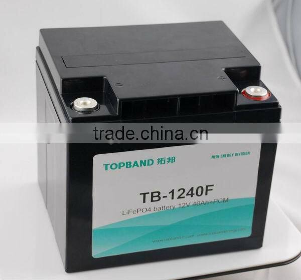 Topband hot sale!!!! rechargeable battery 12v 40AH +PCM protection China supplier TB-1240F