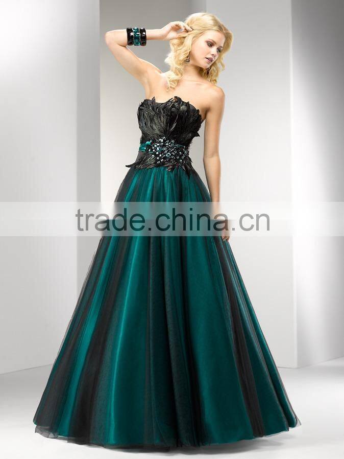 (MY5629) MARRY YOU Elgant Sweetheart Beaded Black Net Evening Dress With Feather 2015
