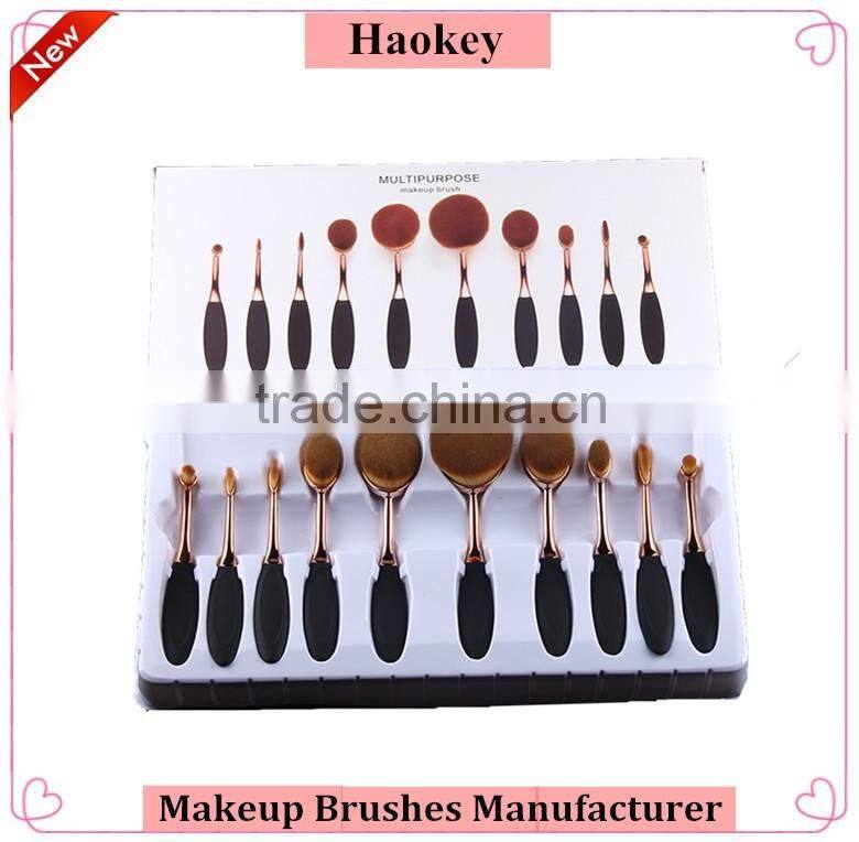 2016 Professional 10pcs colorful toothbrush Shape oval make up set brushes
