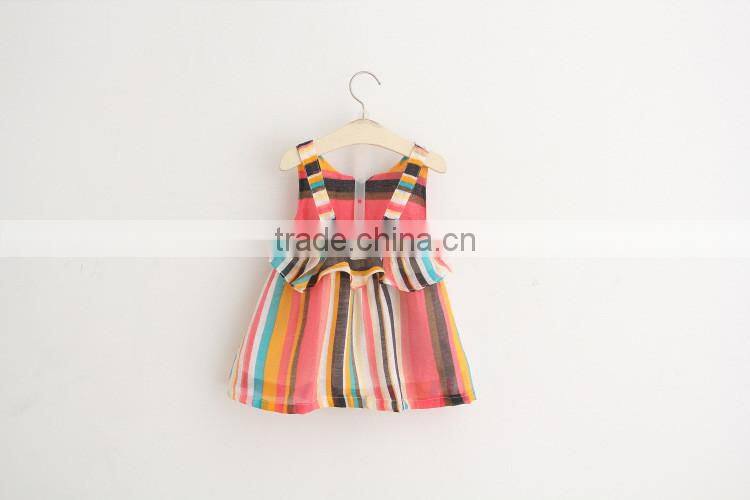High quality baby girls floral cotton and linen baby girls spaghetti Strap dress