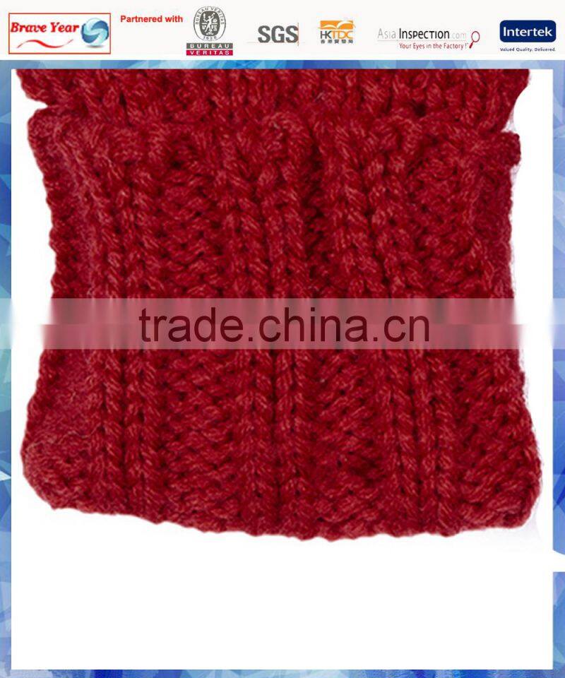 100% acrylic women rib and purl capped red knitted gloves