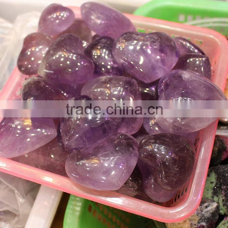 Natural carved amethyst heart shape quartz crystal stone hearts for gift