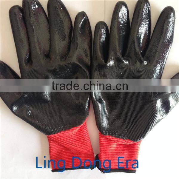 10 gauges nylon knitted working glove with black nitrile coated
