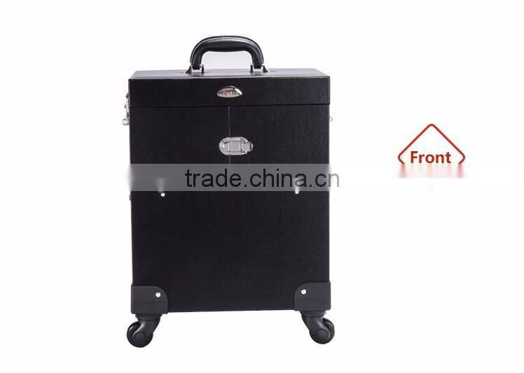Wholesale Plastic PVC Travel Cosmetic Bag Light Trolley Makeup Case With External Wheel