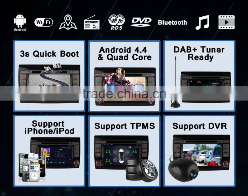 Ownice Quad Core Pure Android 4.4 car headunit placement for Fiat Bravo Built-in Wifi 800*480 CAPACITIVE SCREEN