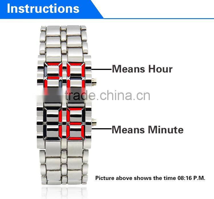 Fashion Style black alloy watch case and band stainless steel waterproof watches large led digital display watches