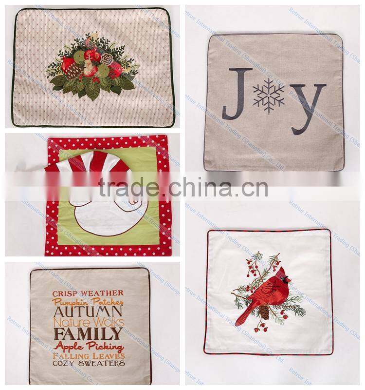 Cheap Flaxen Decorative Throw Couch Cushions Embroidered Family Pillow Covers
