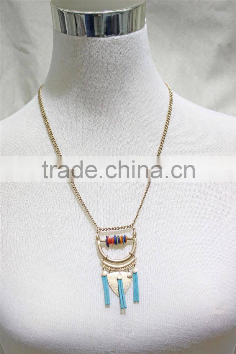 Multi Color Shell w/ Blue Suede Triangle Triple Pendant Necklace 2016 Fashion Style Wholesale