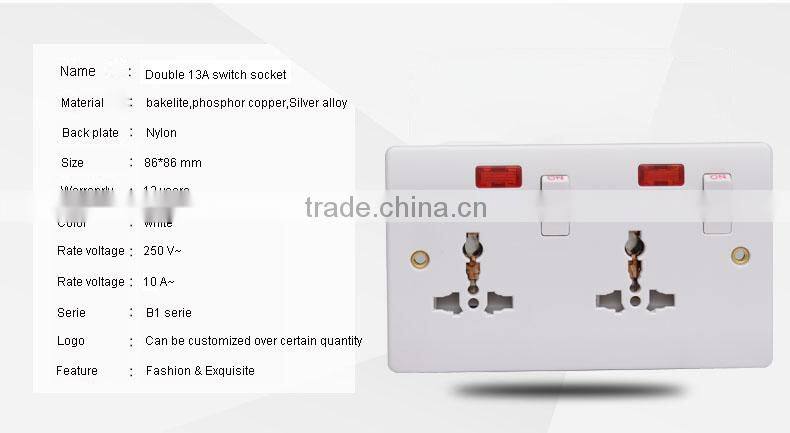 British xiamen factory price double 3 pin socket supplier 10A