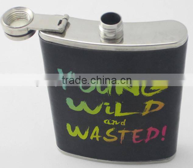 Stainless steel hip flask set with leather ,printing logo