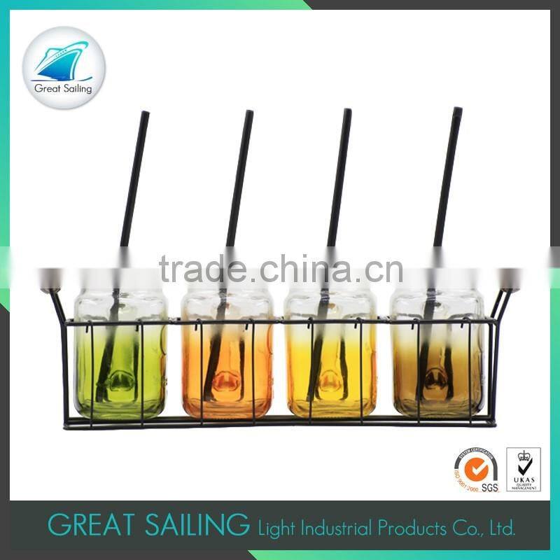 16oz half colored glass mason jars with lids and straws with rack