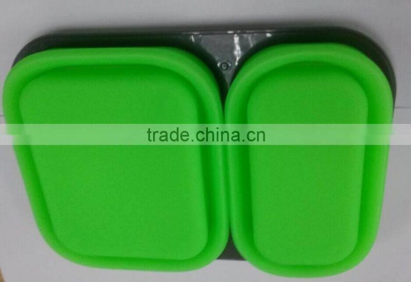 Microwave Oven Safe Silicone Collapsible Snack Box Dual two compartment Lunch box food container travel bowl