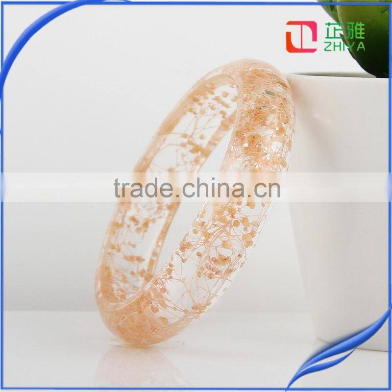 2016 Pressed Dried Real Flowers Clear Resin Bracelet Bangle for Women