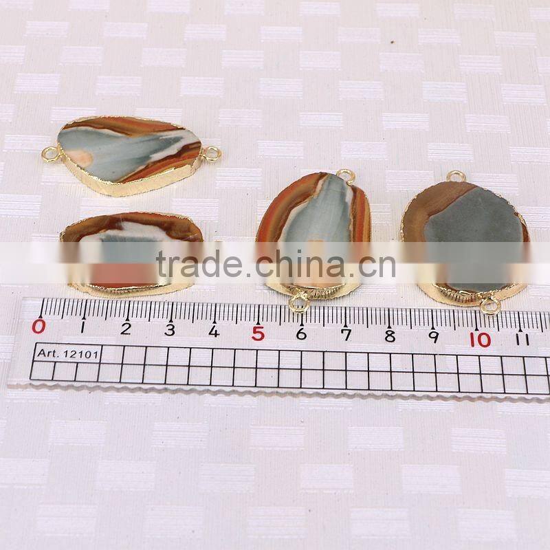 Charm Agate Druzy Connector Beads, Gold Plated Edged Picture Stone Beads For Jewelry Making