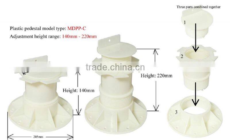 adjustable plastic pedestal deck support for decking/tiles
