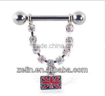 stainless steel dangle nipple ring, british flag nipple ring body piercing jewelry