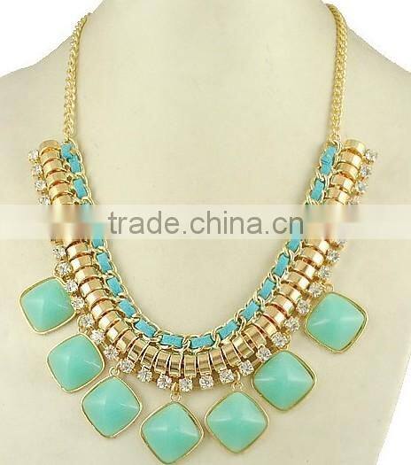 Beautiful green Coral and Mint Statement Necklace on Chunky Gold Chain