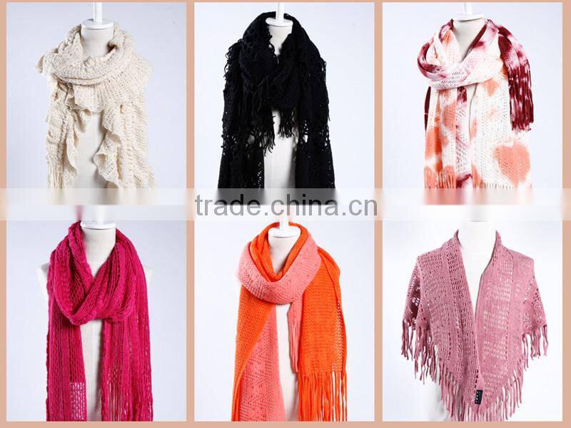Deal Knit Soild Color Infinity Loop Scarf with Fringe