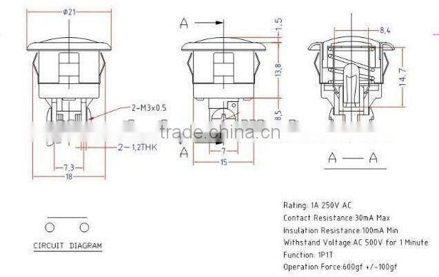 PS-01-silver-red doorbell push button switch