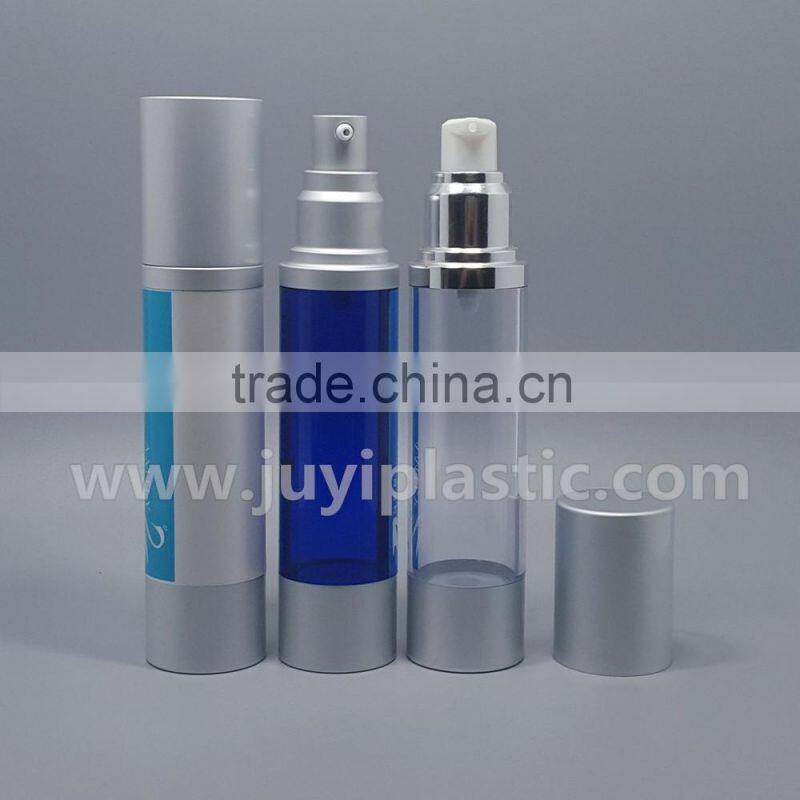 50ml silver airless cream bottle 30ml good design gold/silver/blue airless perfume bottle matt white color cosemtic bottle