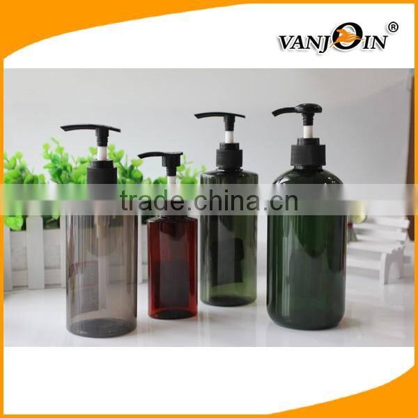 PET materail 300ml amber plastic shampoo bottle with pump dispenser