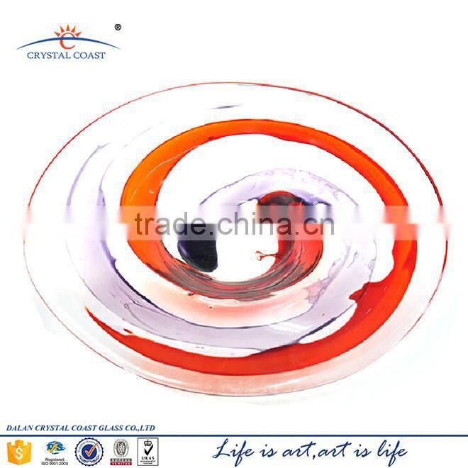 decorative hand blown art glass table platter plate red purple wall hanging mount