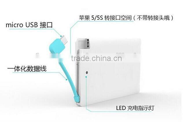 Newest Ultra-thin 6.6mm credit card 2500mah power bank, micro portable charger power bank made in china