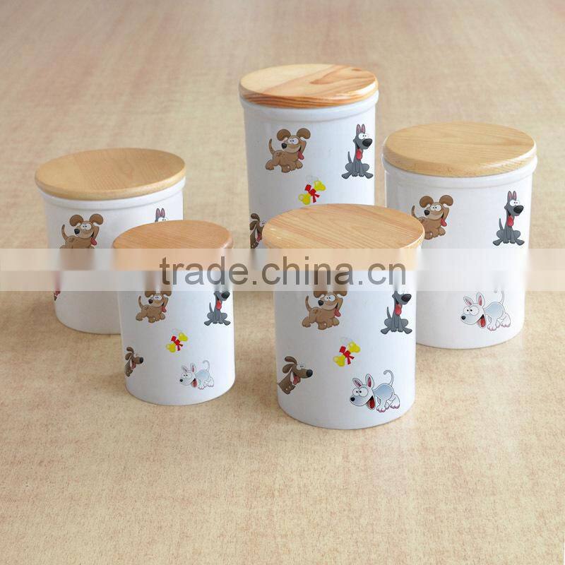 Matt Can shape Jumbo Ceramic Jar Set with Wooden lid