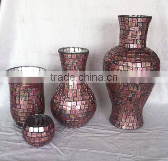 Color Mosaic Modern Flower Vase Tall Glass