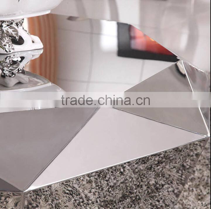 CN8023 antique modern round silver mirror coffee table with stools