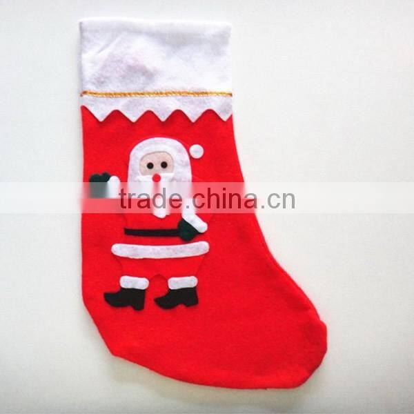 China Alibaba two colors of no sew applique Santa Claus snowman tree polyester Xmas sock wool fabric christmas stocking holders