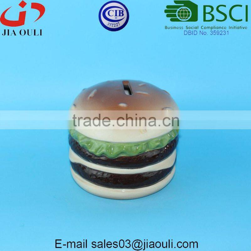 Special design ceramic Hamburger Money Box, Creative coin bank for kids gift