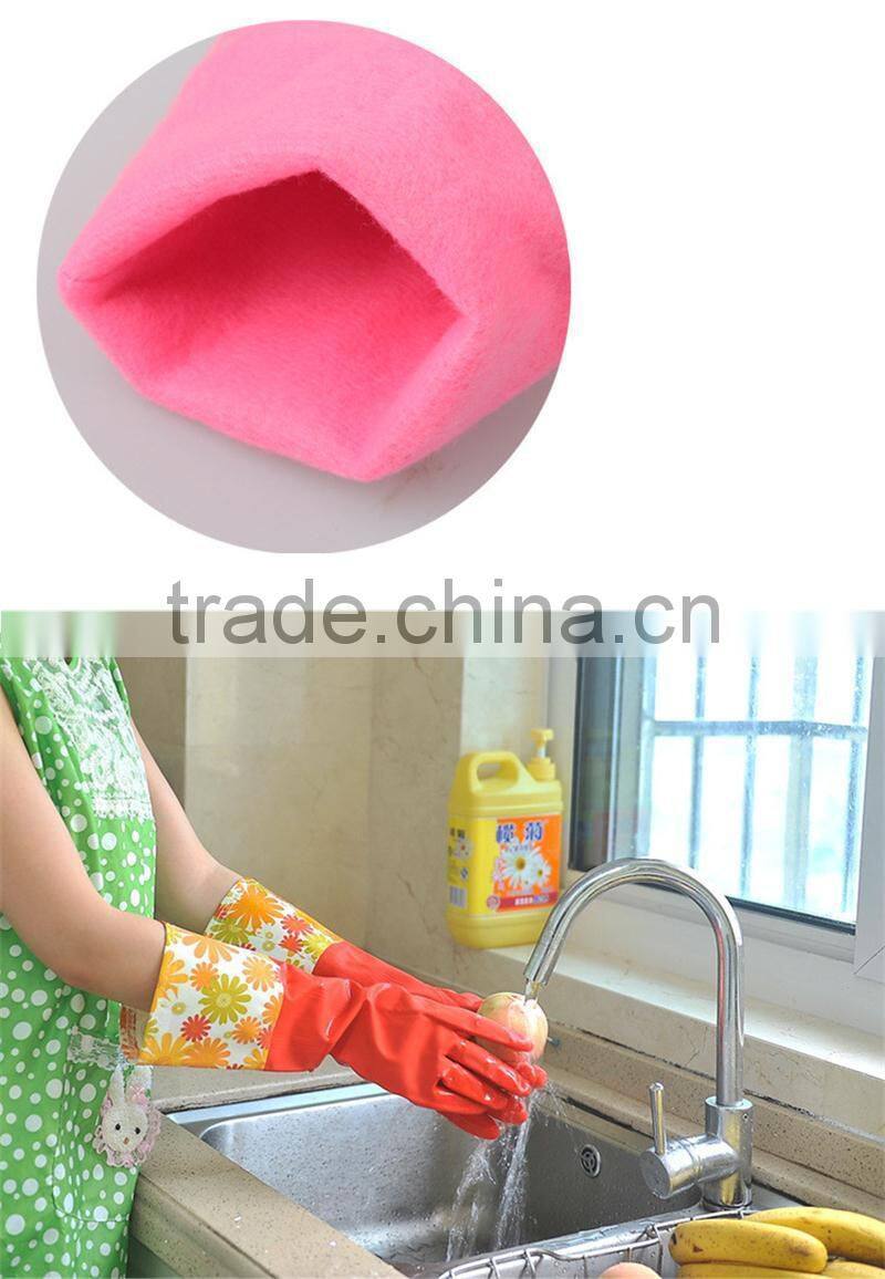 Household dish cleaning colorful long protective latex gloves,warm fleece-lined latex gloves
