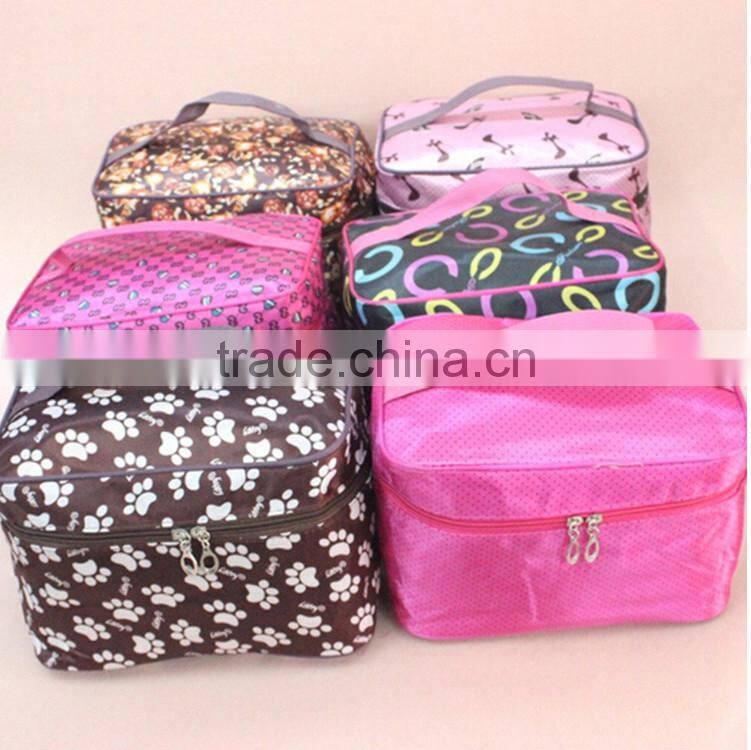 Fashion printed women make up bags / Promotional cosmetic zipper bags with mirror /