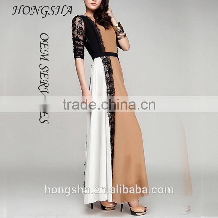 New Fashion fashion muslim women long dress pictures with lace pattern abaya designs HSD7448