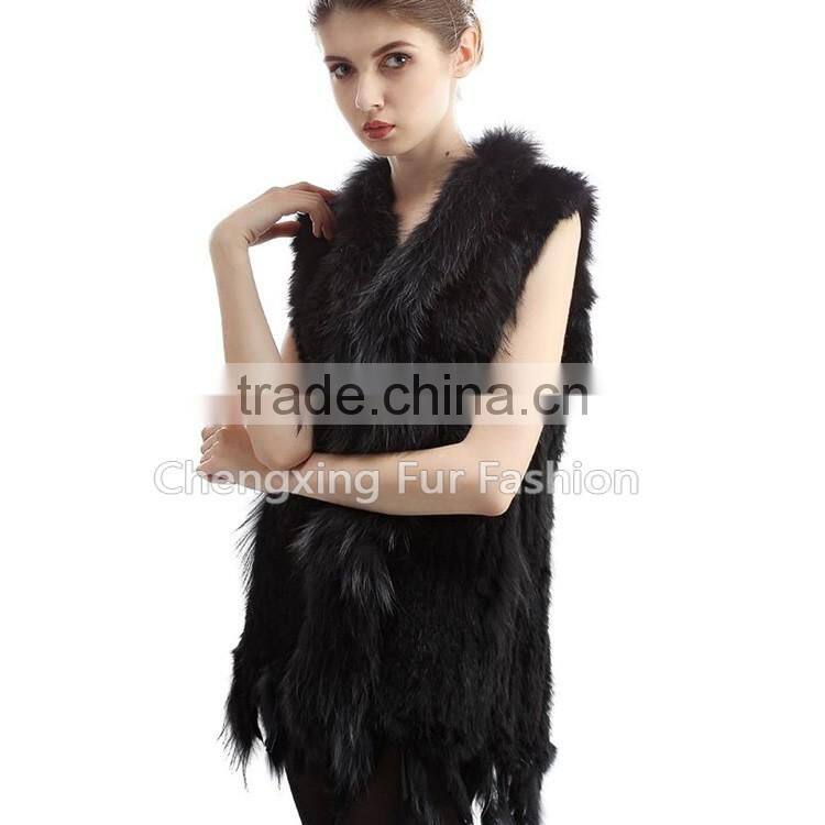 CX-G-B-20A New Hand Knitted Funny Fashion Women Gilet Rabbit Fur Costume
