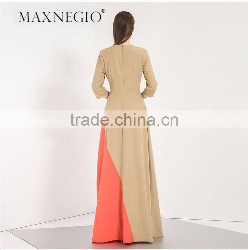 Retail Online Shopping Latest dress Designs Photos Women Contrast Maxi Evening Dress Long Sleeve