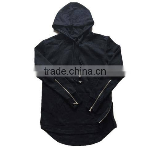 OEM service europe hot style hooded metal zipper decoration Long sleeve autumn winter longline streetwear sweatshirt
